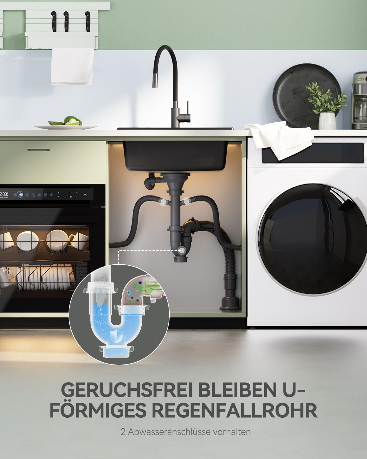 Thumbnail 3 de Sofetiy Küchenspüle Schwarz Granit 50x45cm – Spüle mit 2 Hahnlöchern, 1 Becken