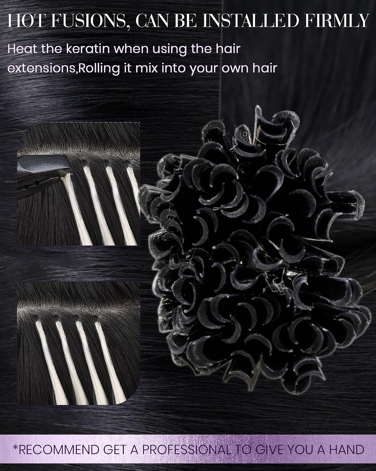 Thumbnail 2 de LaaVoo K Tip Real Human Hair U-Tip Extensions | 20 Inch, Black, 100g