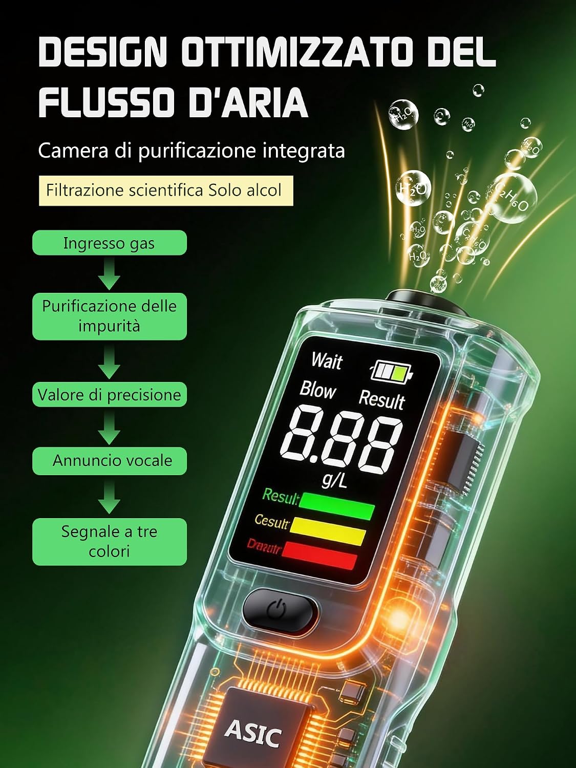 Detalle 2 de Etilometro Portatile Certificato Alcol Test – professionale USB‑C ricaricabile con Display LCD