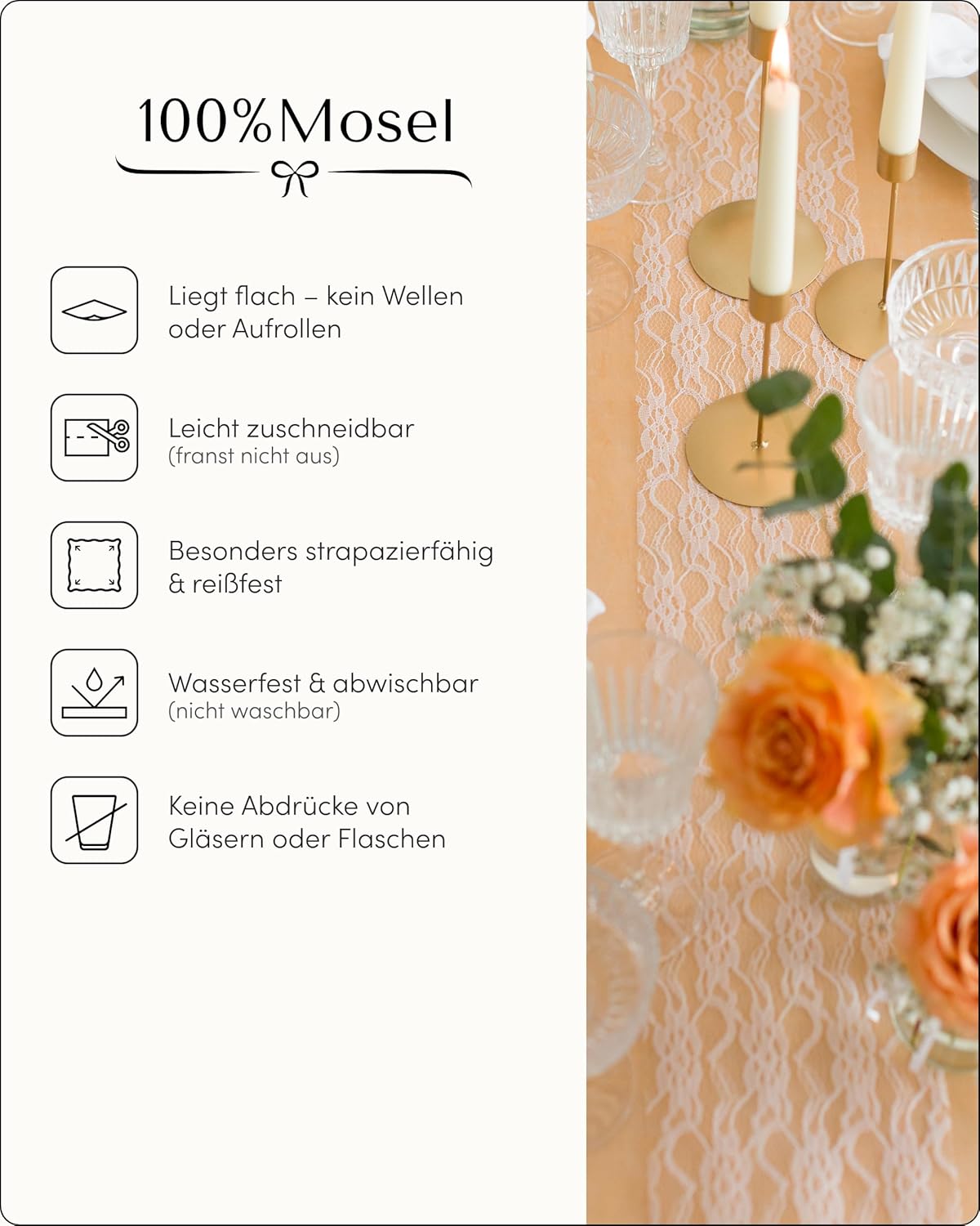 Thumbnail 5 de 100% Mosel Vlies Tischläufer Peach Apricot – 30 cm x 25 m