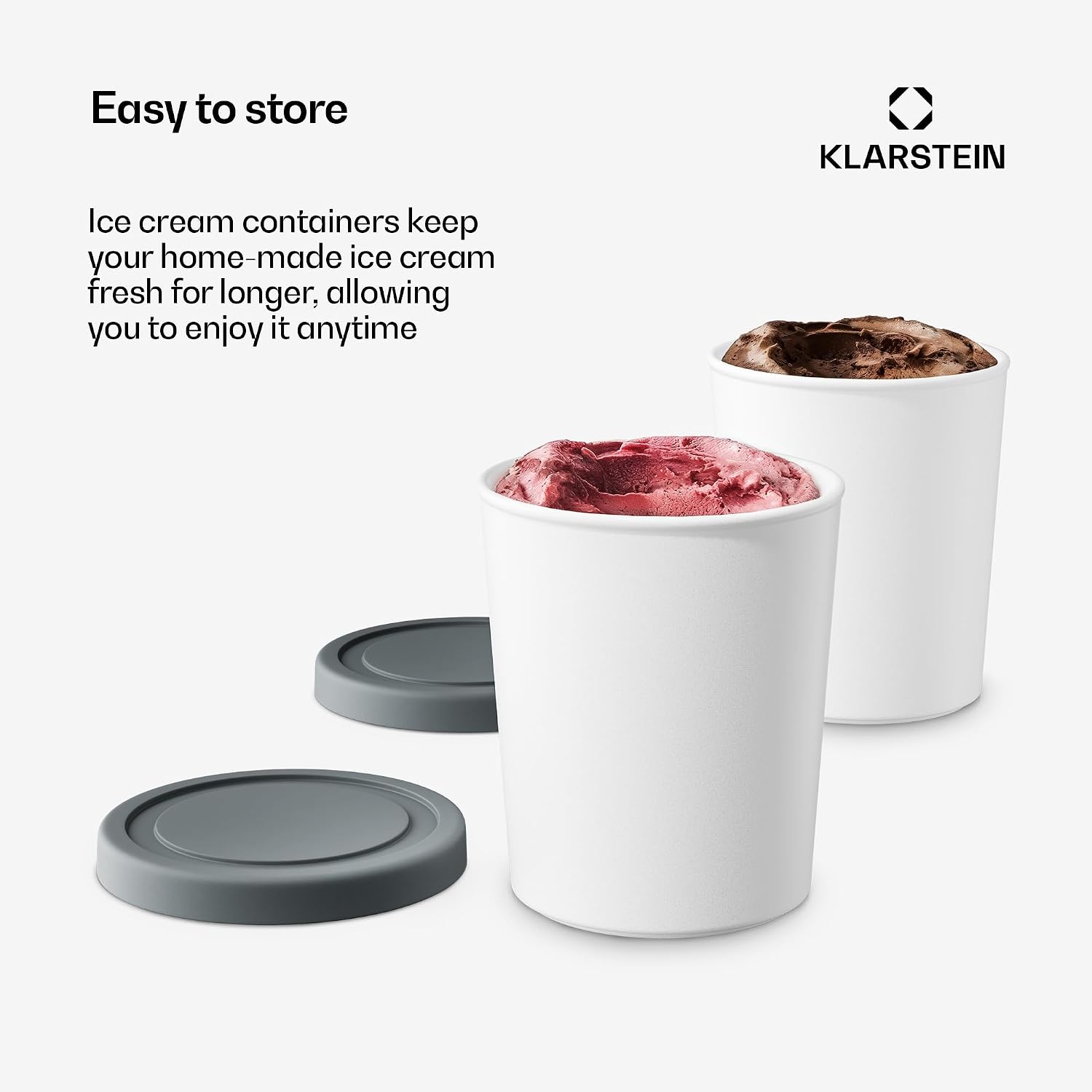 Detalle de Klarstein SY-SIC-001 Ice Cream Containers, 2 x 1L Plastic Tubs with Lids