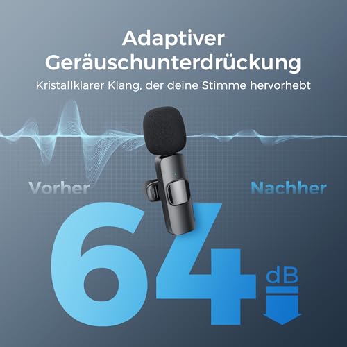 Detalle de YRF Mikrofon für iPhone & Android – kabelloses Lavalier mit USB-C & Lightning