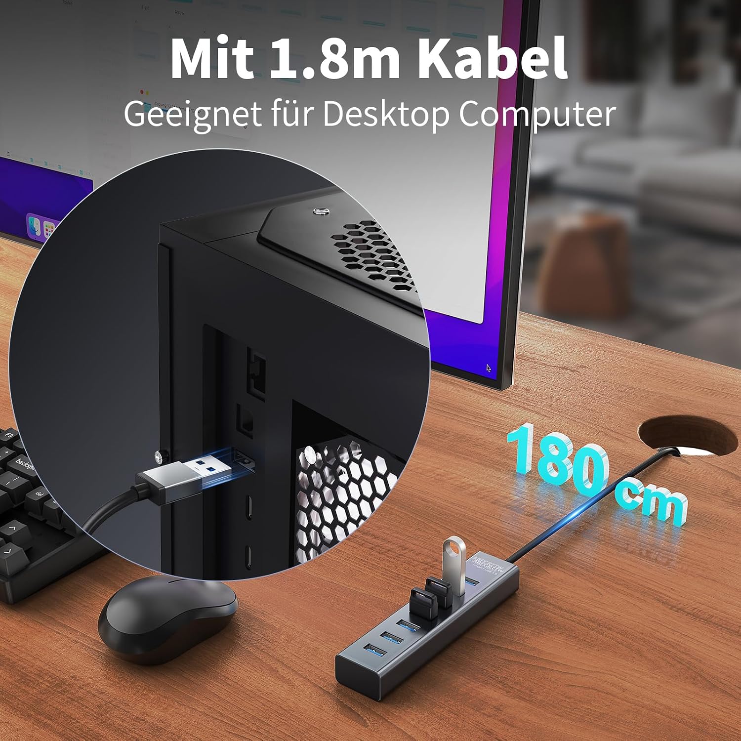 Thumbnail 2 de 7-Port USB Hub 3.0 Aluminium 180 cm