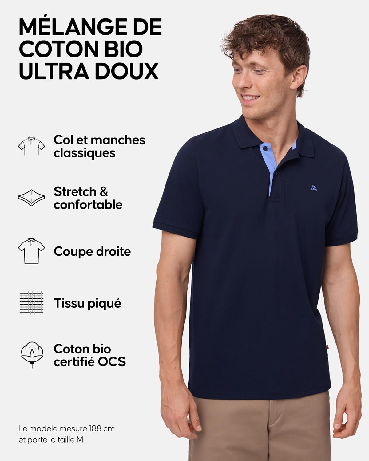 Detalle de Polo Danish Endurance pour Homme – coton biologique, coupe classique, manches courtes