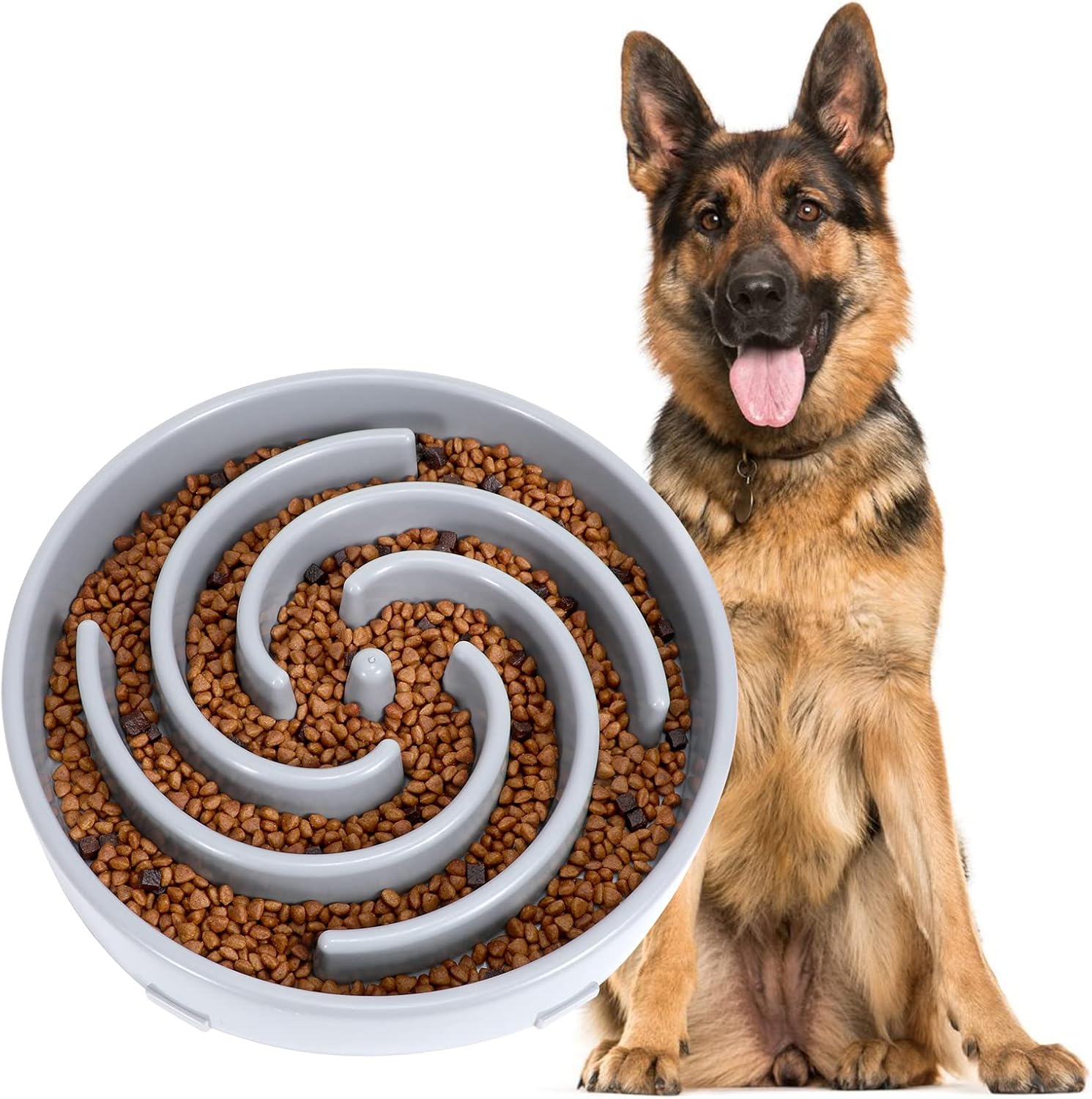 Detalle de Large Pet Slow Feeder Dog Bowl – Spiral Maze, Non-Slip, Light Grey