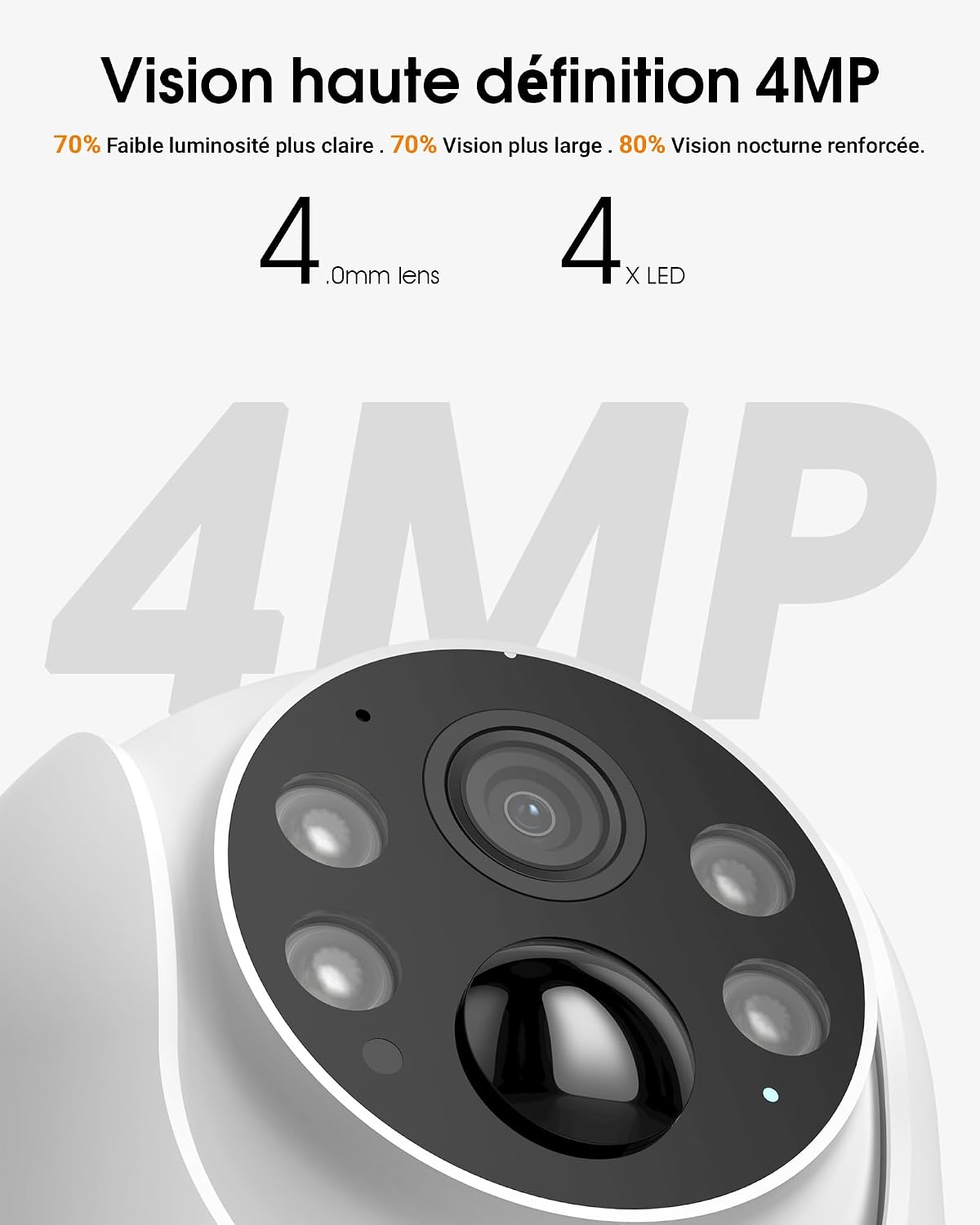 Detalle 2 de ARCCTV 2.5K 4MP – Caméra Surveillance Extérieure Sans Fil Solaire, 360° PTZ, WiFi, Détection PIR et Vision Nocturne (Kit 2 pcs, Blanc)