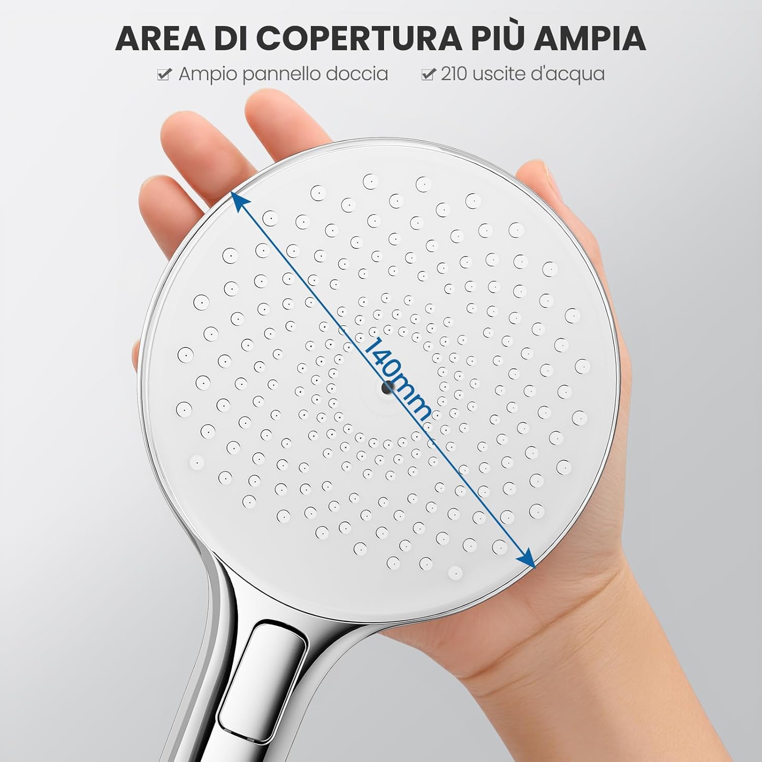 Thumbnail 3 de Auralum Soffione Doccia Anticalcare con Testa 140 mm: 4 Modalità, Alta Pressione e Risparmio Idrico