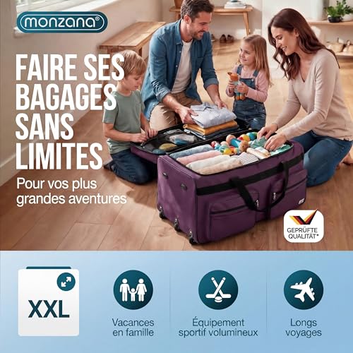 Detalle 2 de Monzana Sac de Voyage à Roulettes Violet 85 L – Sac de Sport 70x36x34 cm, Trolley avec cadenas