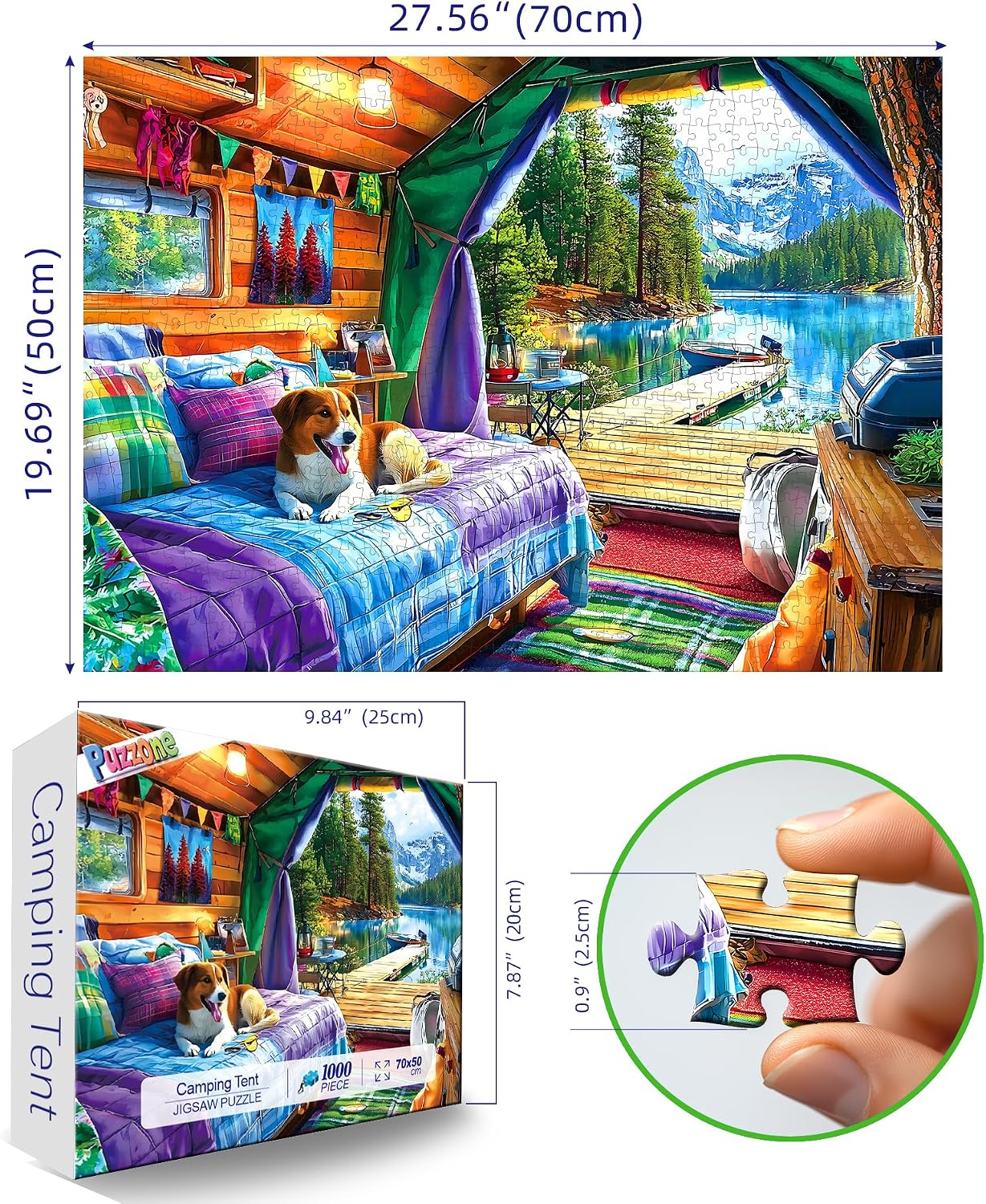 Detalle de PuzzOne 00647 1,000-Piece Cat and Koi Fish Jigsaw Puzzle, 27.5 x 19.7 in.