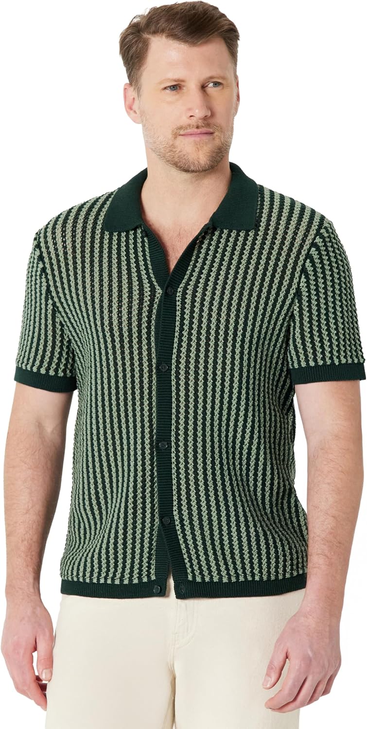 Detalle de Amazon Essentials Men's Short-Sleeve Button-Down Resort Knit Shirt