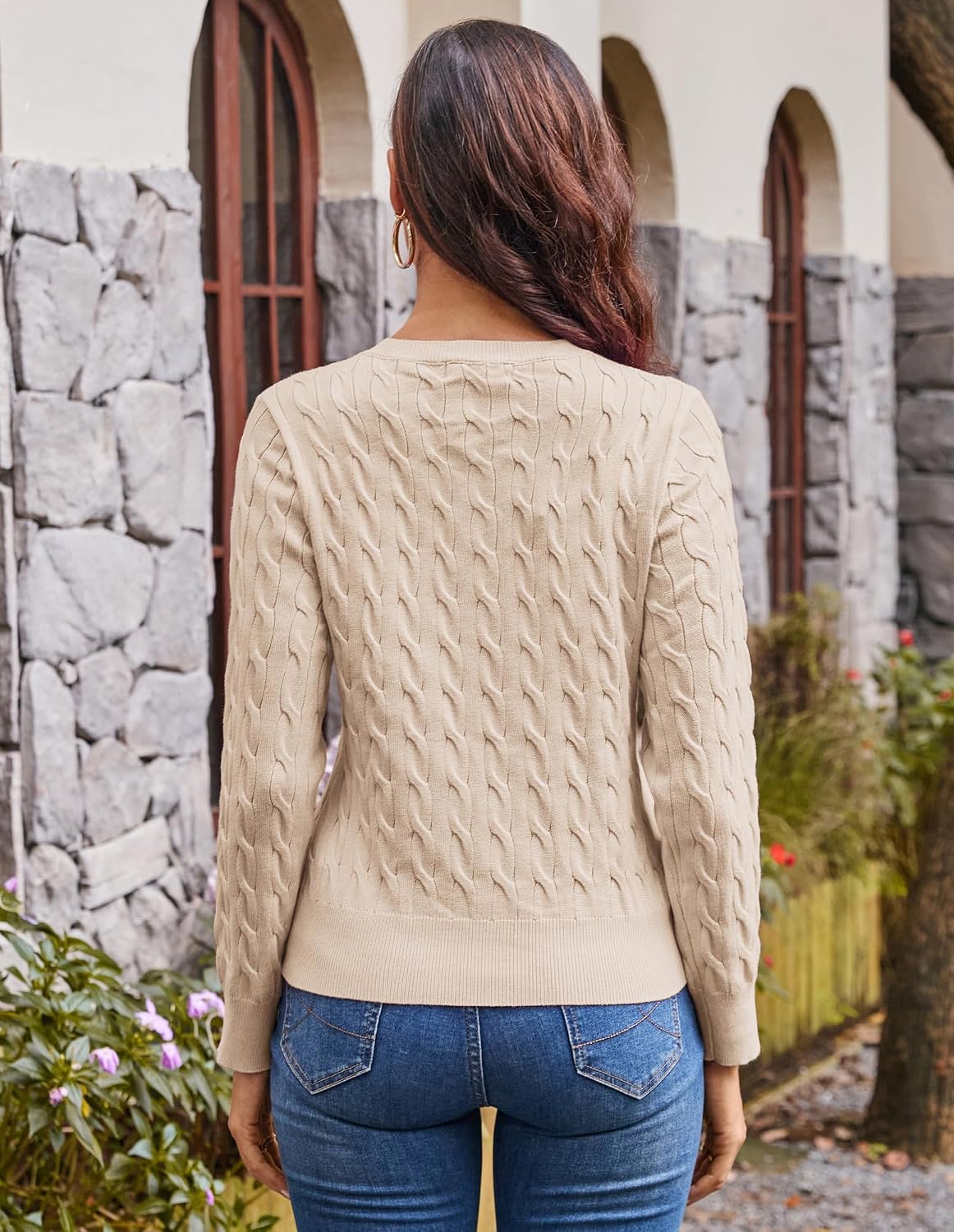 Detalle de GRACE KARIN Cable Knit Cardigan Sweater for Women, Cropped Crewneck