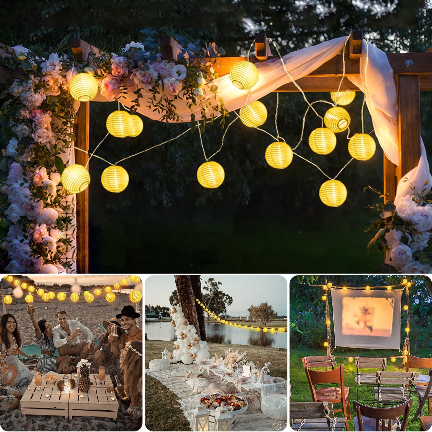 Thumbnail 6 de A.bigwhale Lampion Lichterkette Batterie – Warmweiß, 16 LED, 5 m für Garten, Balkon & Party-Deko