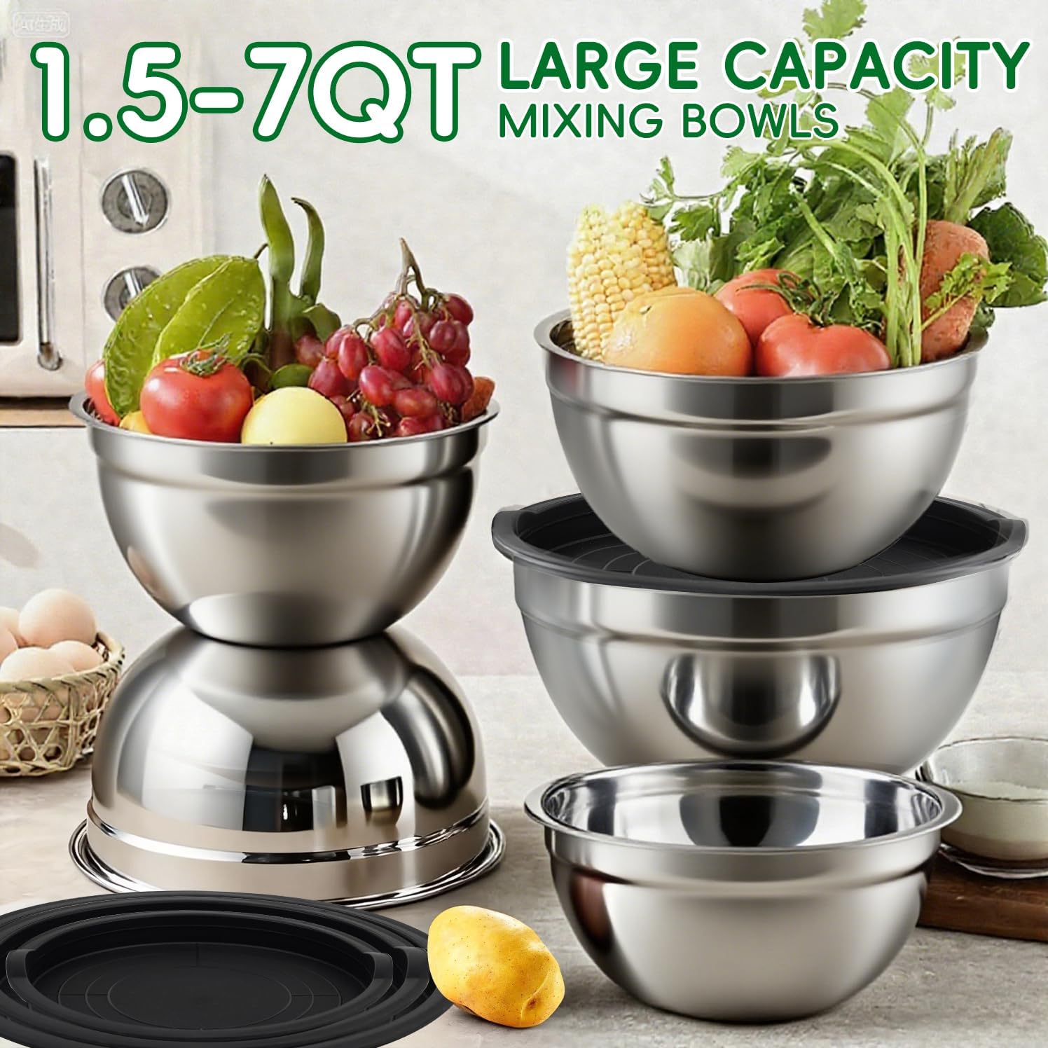 Thumbnail 4 de WEPSEN 25-Piece Stainless Steel Mixing Bowls Set with Lids (5 Sizes) and Measuring Tools