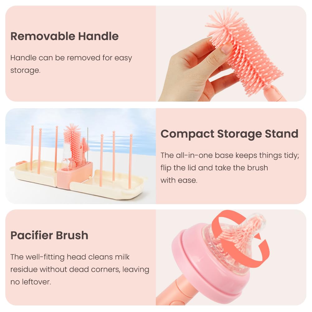 Detalle de Vicloon 6 in 1 Reise Baby Flaschenbürsten Set – BPA-frei, Silikonkopf & Reiseset