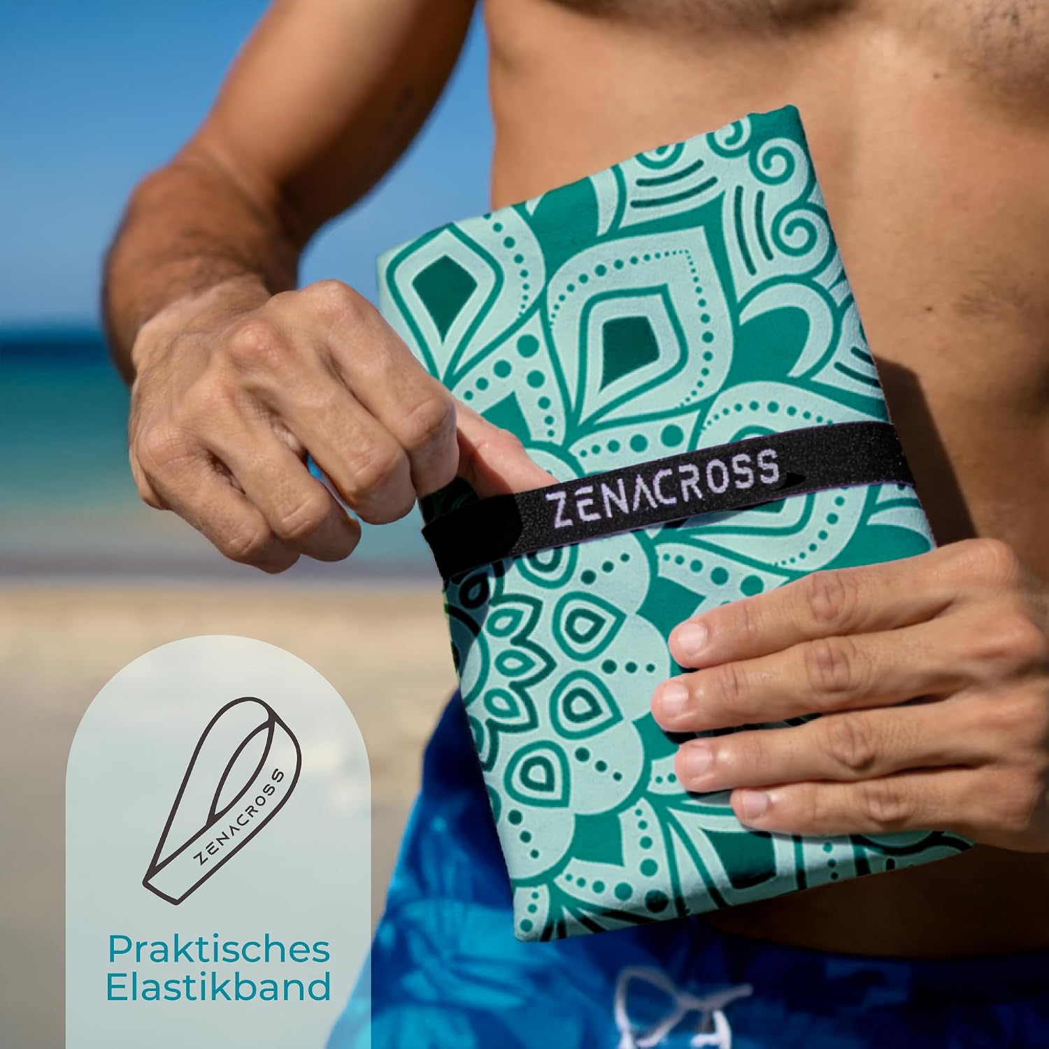 Detalle de ZENACROSS Strandtuch XXL 90x180 cm – Mikrofaser-Handtuch Groß, schnelltrocknend, Sandfrei, Bora