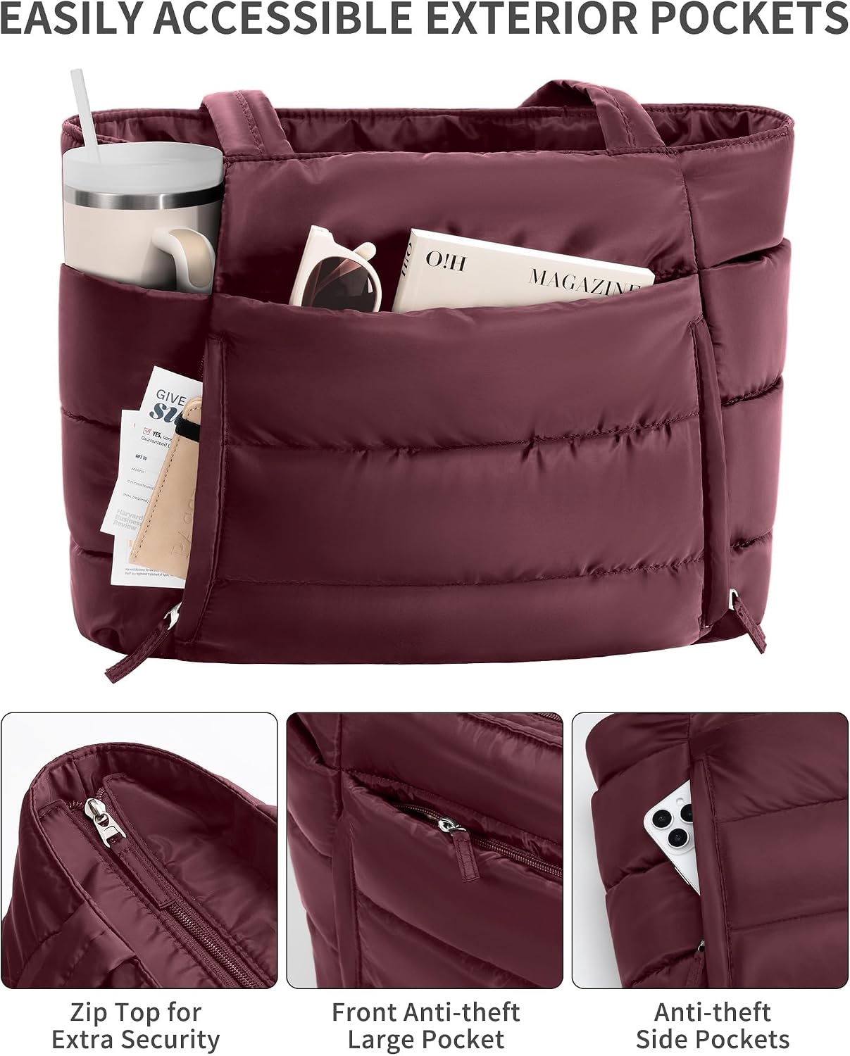 Detalle 1 de Bagstellar Puffer Tote Bag, 16-Pocket 20L Work Tote with 15.6-Inch Laptop Sleeve