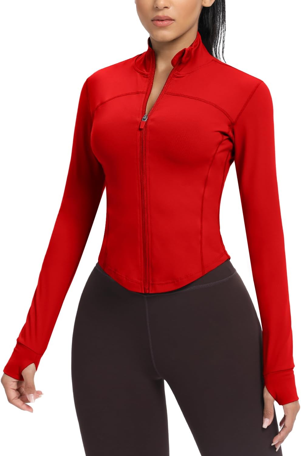 Detalle de AVGO Women's Cropped Running Workout Jackets Zip Slim Fit Athletic Tops with Thumb Holes