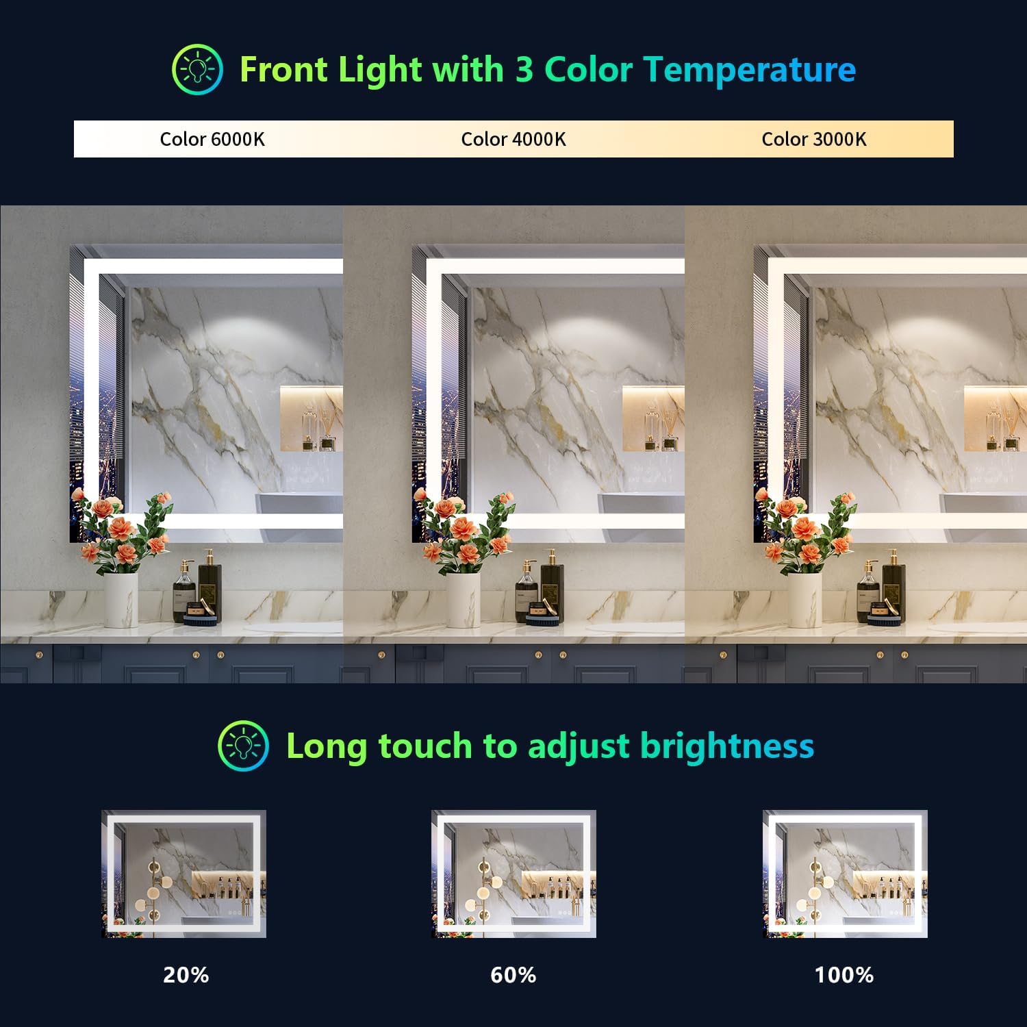 Thumbnail 3 de YEELAIT 36x30 RGB LED Bathroom Mirror with Front Light, Anti-Fog, and IP54
