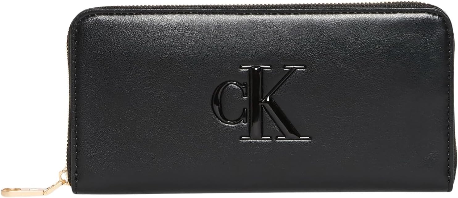 Detalle de Calvin Klein Portefeuille Femme Bold Long Zip Around avec Logo — authentique et élégant