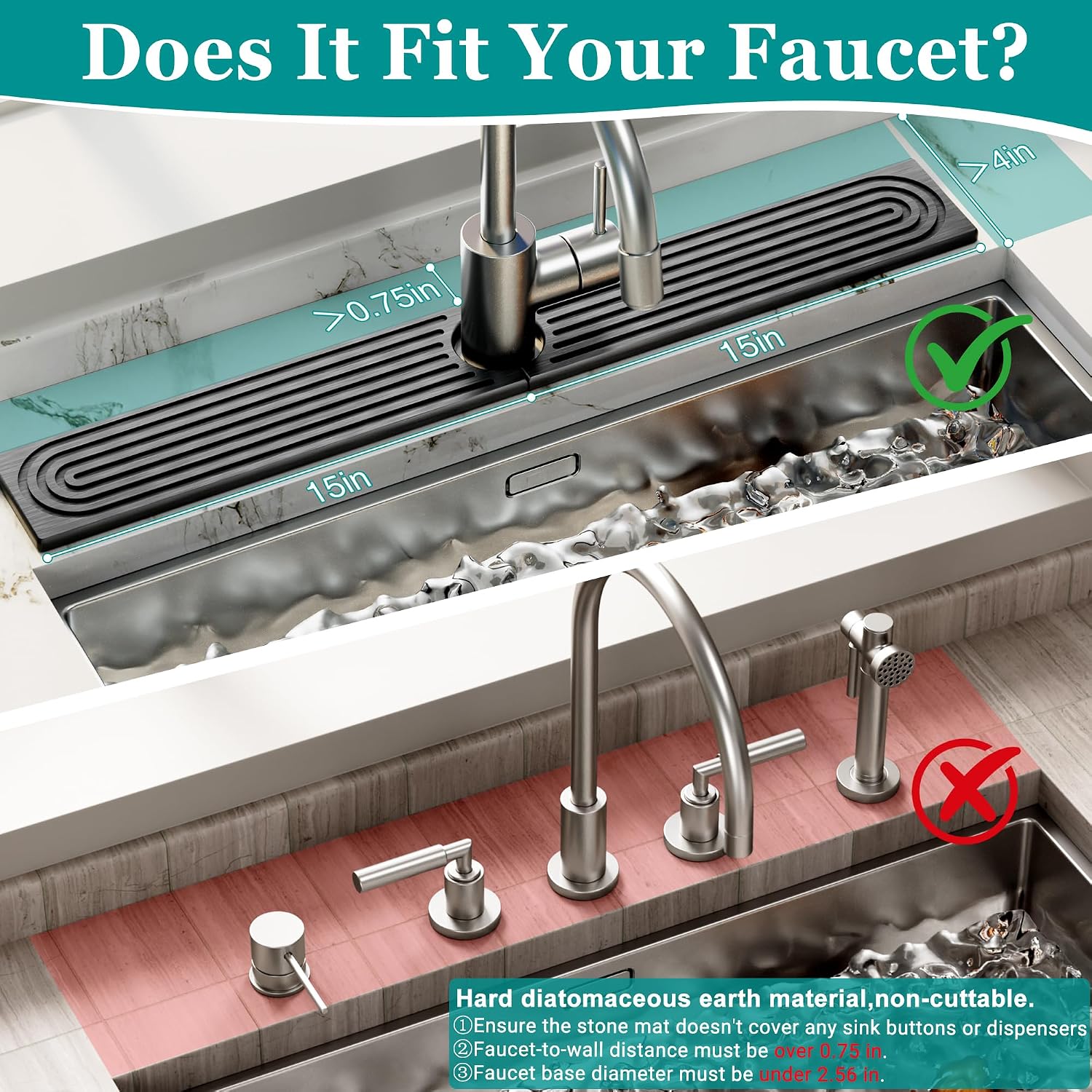 Detalle 2 de MAGKOTA Stone Faucet Mat 30" x 4" for Sink