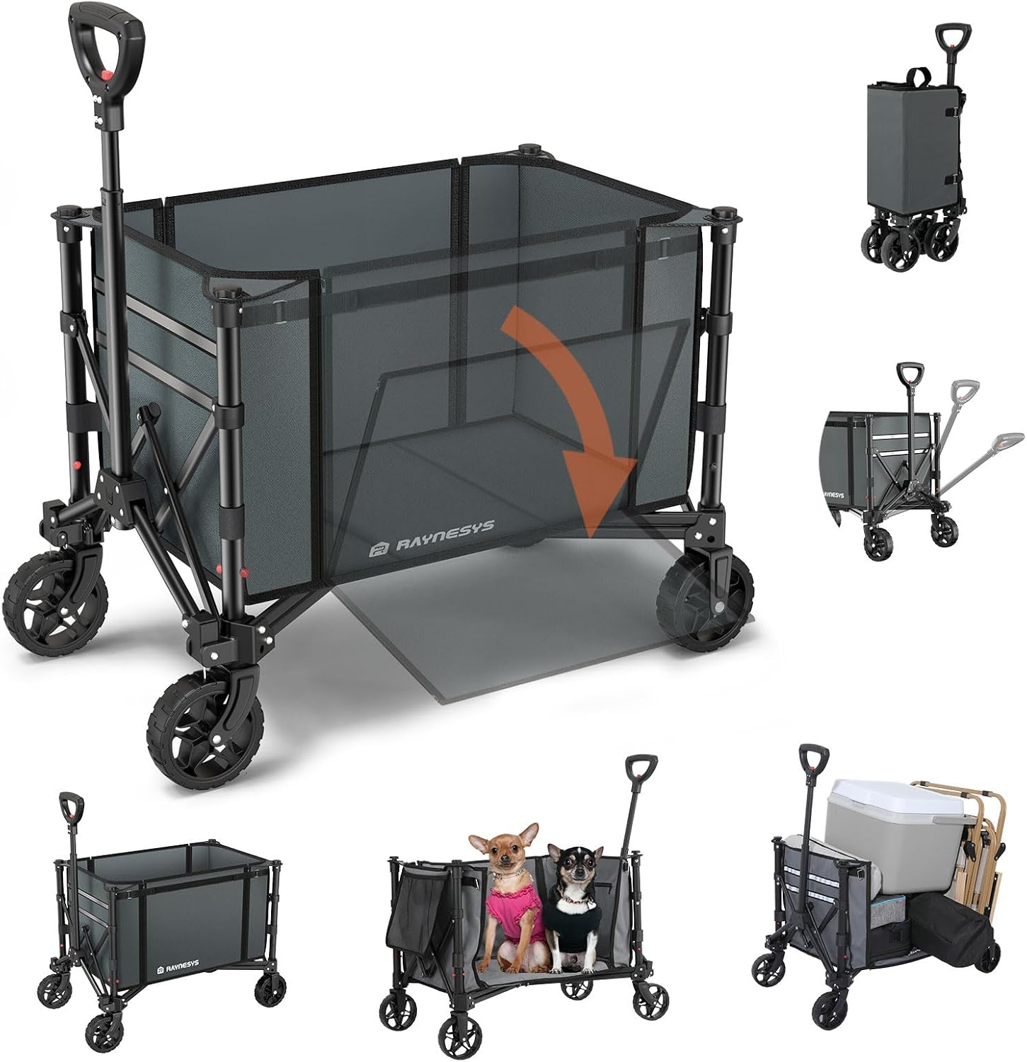 Detalle de Raynesys Wagon Cart Collapsible Wagon with 180L Capacity and Adjustable Handle