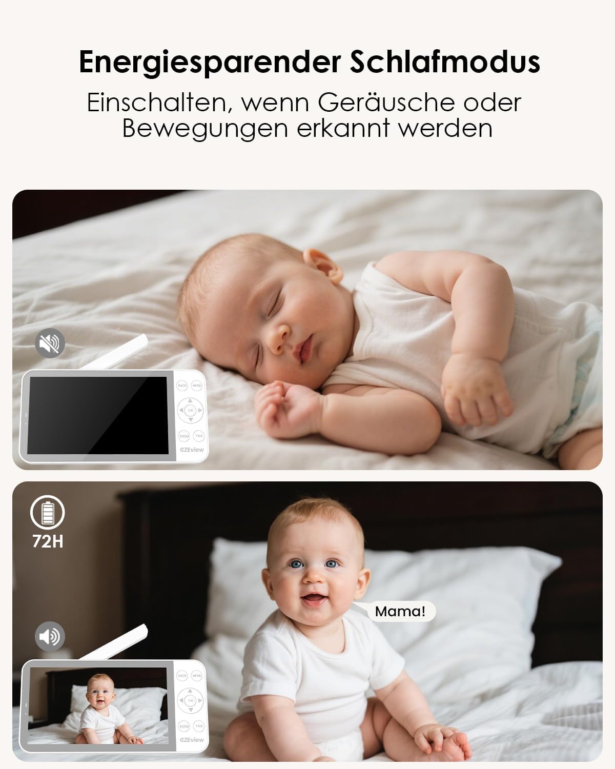 Thumbnail 6 de CZEview Babyphone mit 2 Kameras, 2.5K-Nachtsicht & 5,5-Zoll-HD-Bildschirm (WLAN-App, 360°)