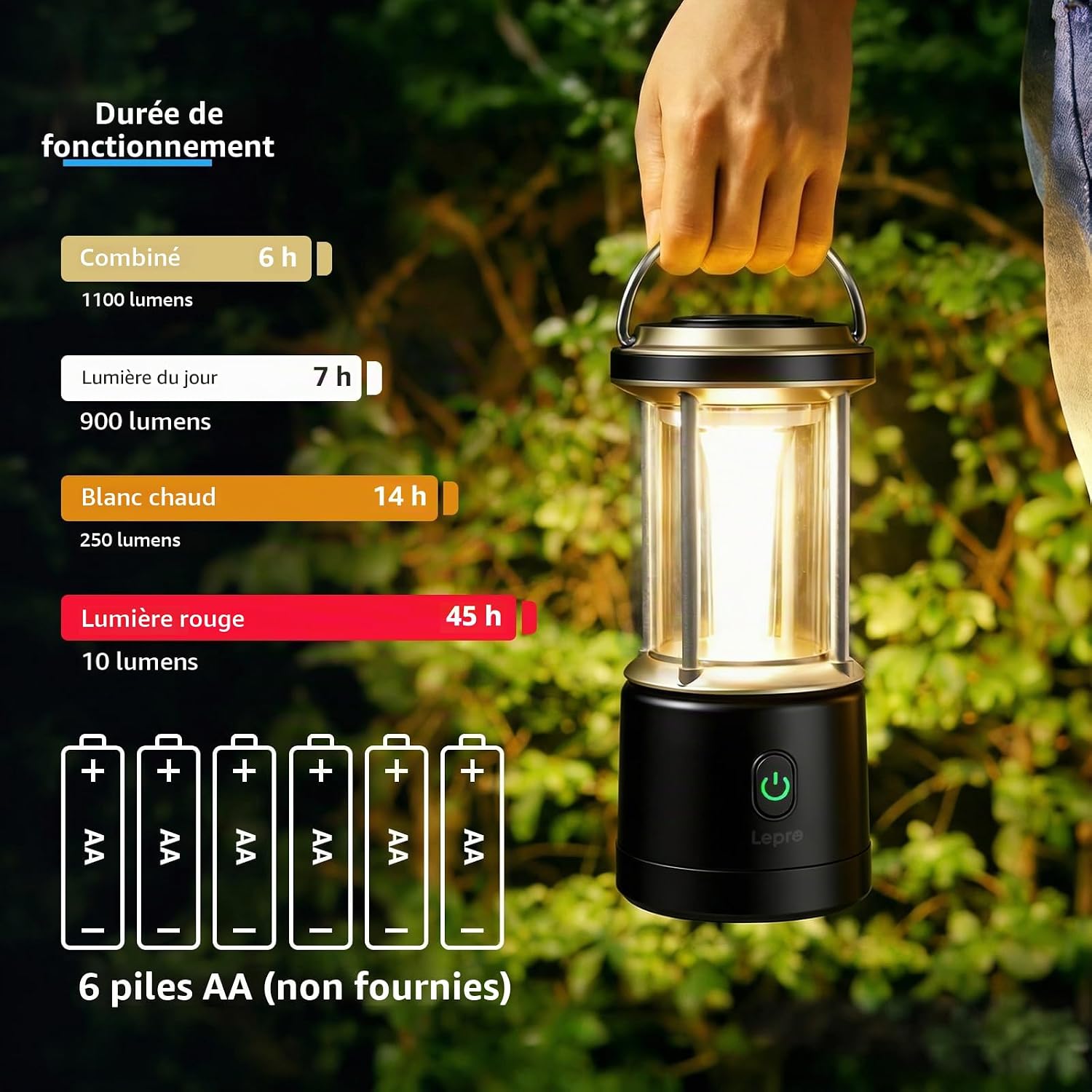Detalle de Lepro Lanterne Camping LED 1100 lm — lampe portable 360°, 5 modes et étanche IPX4