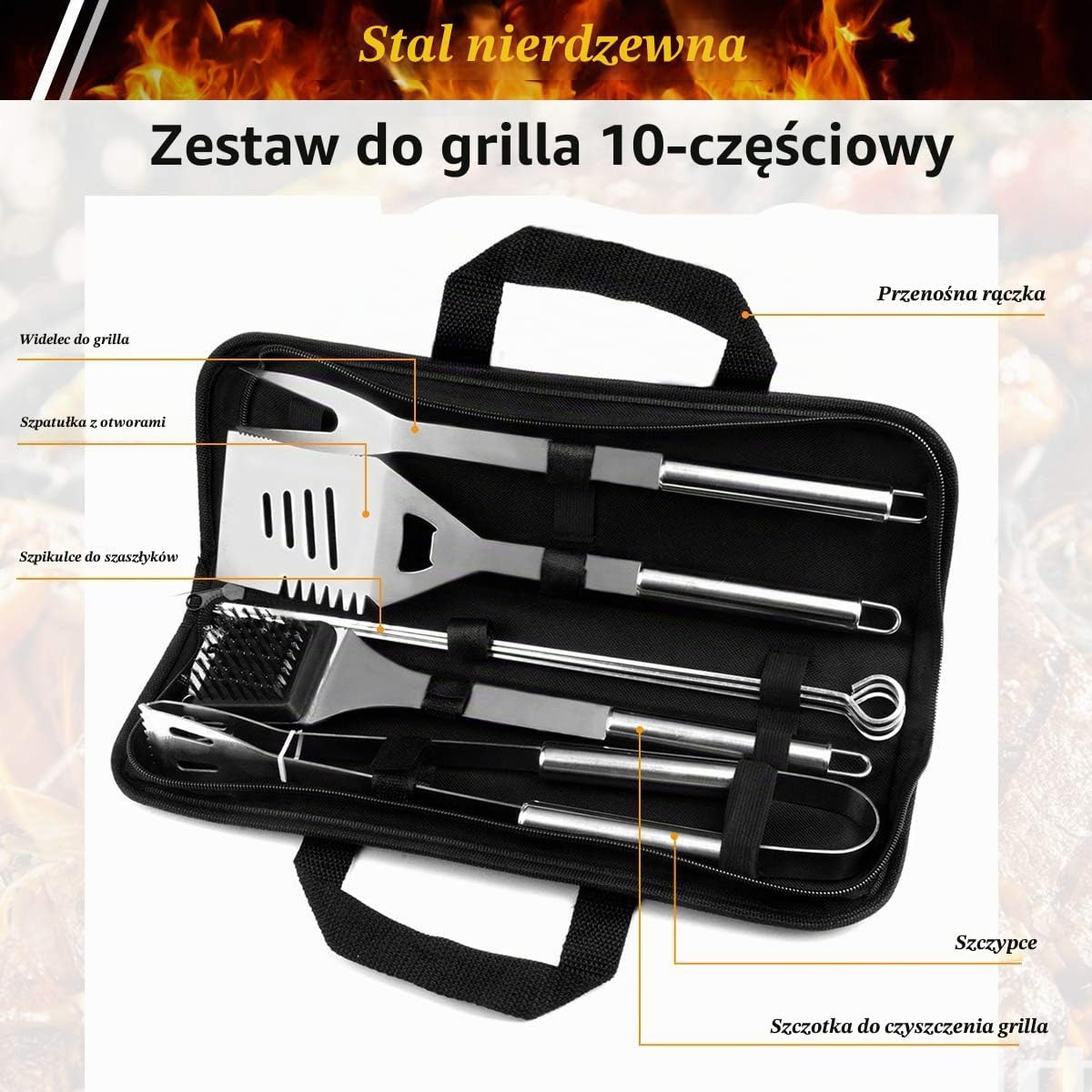 Thumbnail 3 de QH7 QHSKGJ-1 – 10-elementowy zestaw do grillowania ze stali nierdzewnej