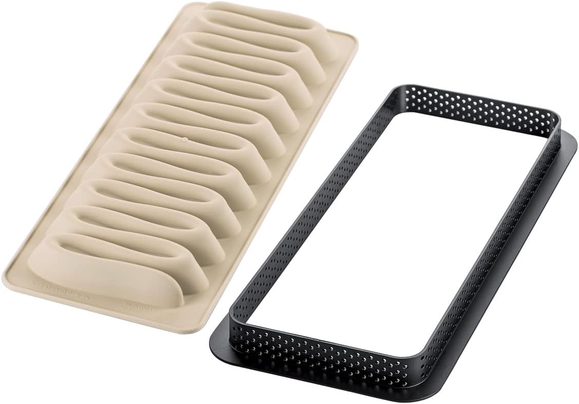 Detalle de Silikomart KIT Tarte Nouvelle Vague – Ring + Dekorationsmatte, Platin-Silikonform