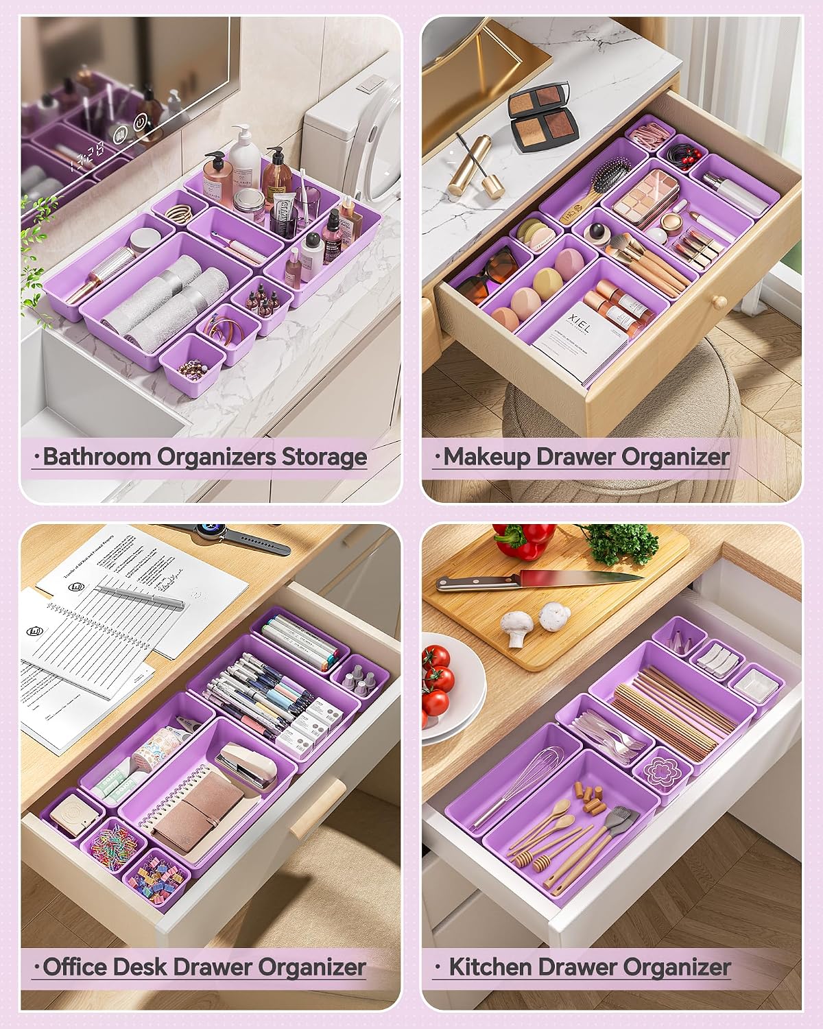 Detalle 2 de KEMETHY H25-Purple 25-Piece Plastic Drawer Organizer Set, 4 Sizes