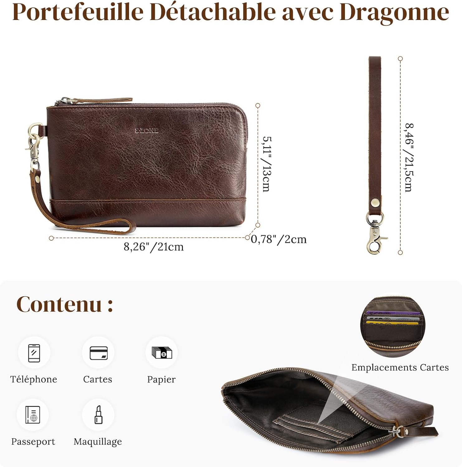 Thumbnail 3 de S-ZONE Lot 2 sacs fourre-tout cuir 15