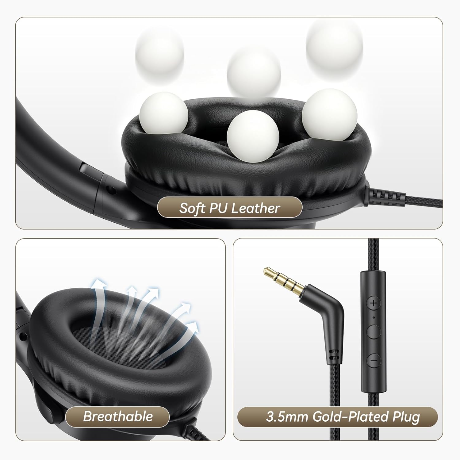 Thumbnail 6 de KVIDIO Wired Headphones with Mic, 40mm Drivers, 3.5mm Plug, and Foldable Over-Ear Comfort