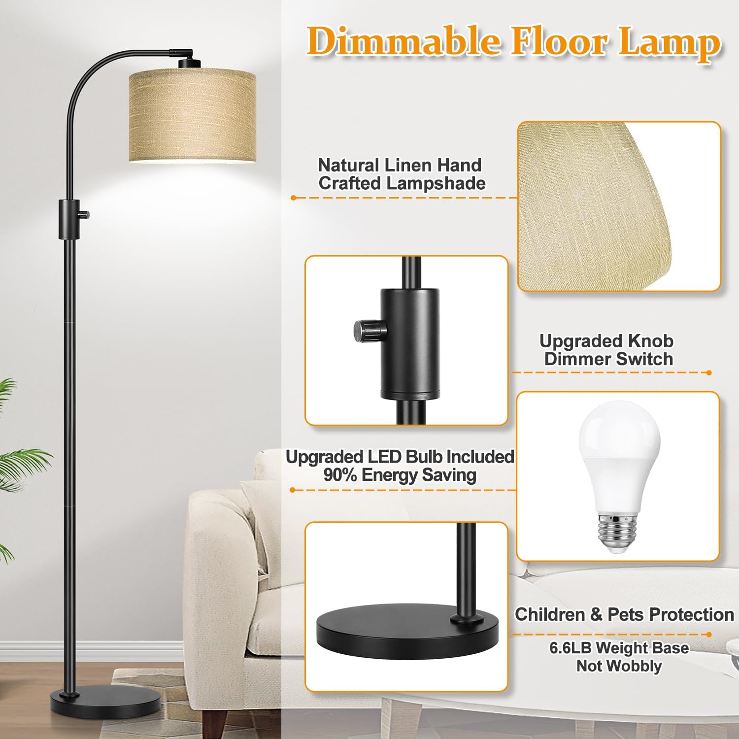 Detalle 2 de Nintiue Dimmable Floor Lamp, 1200 Lumens