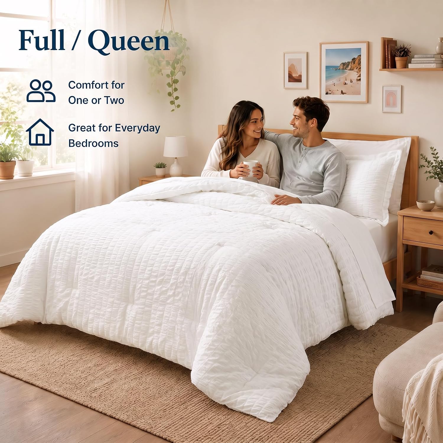 Thumbnail 6 de CozyLux Full Size 7-Piece Seersucker Comforter Set with Sheets (White)
