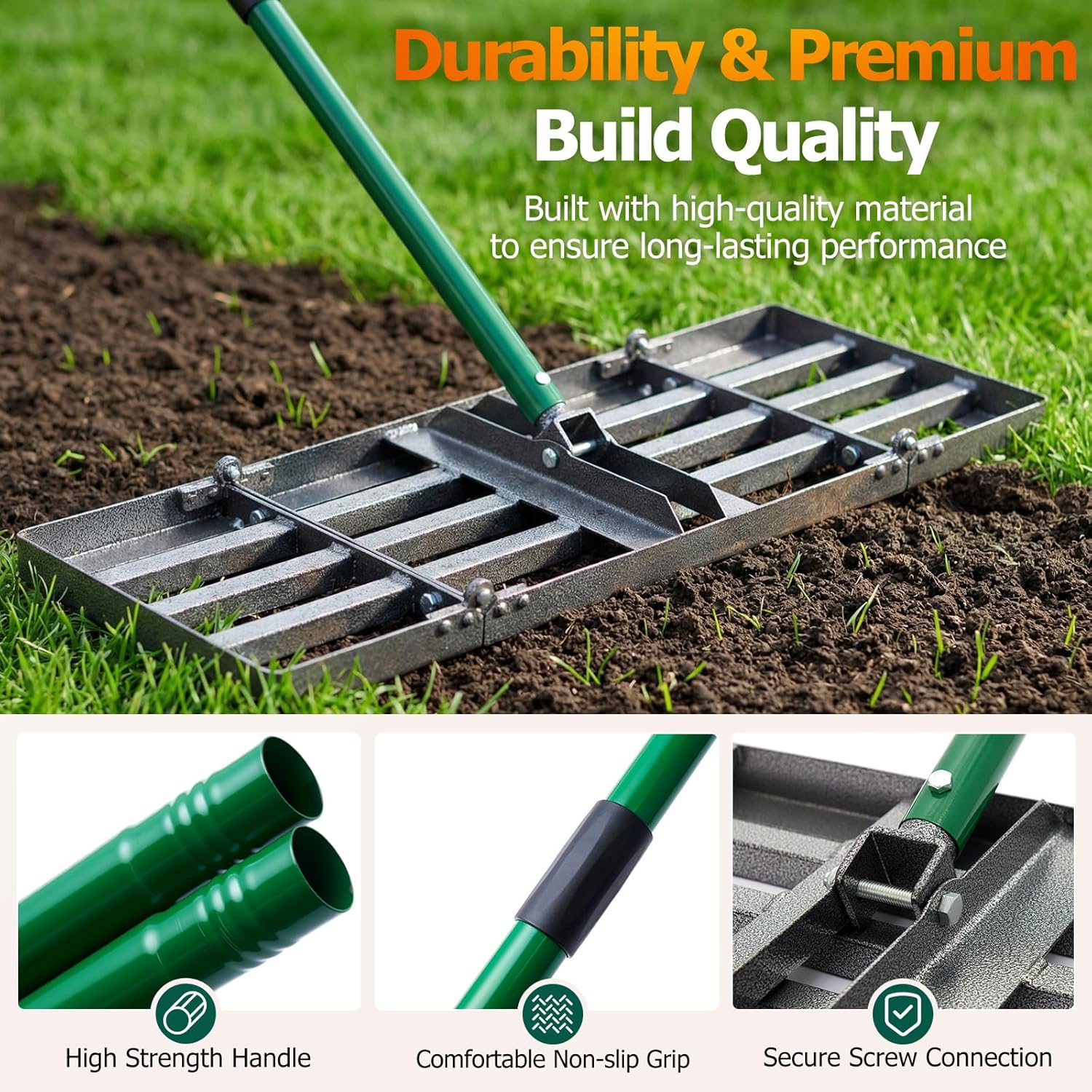 Thumbnail 4 de 76x25cm Lawn Levelling Rake with Adjustable 85–195cm Handle – Heavy-Duty Ground Leveler for Soil, Sand & Gravel