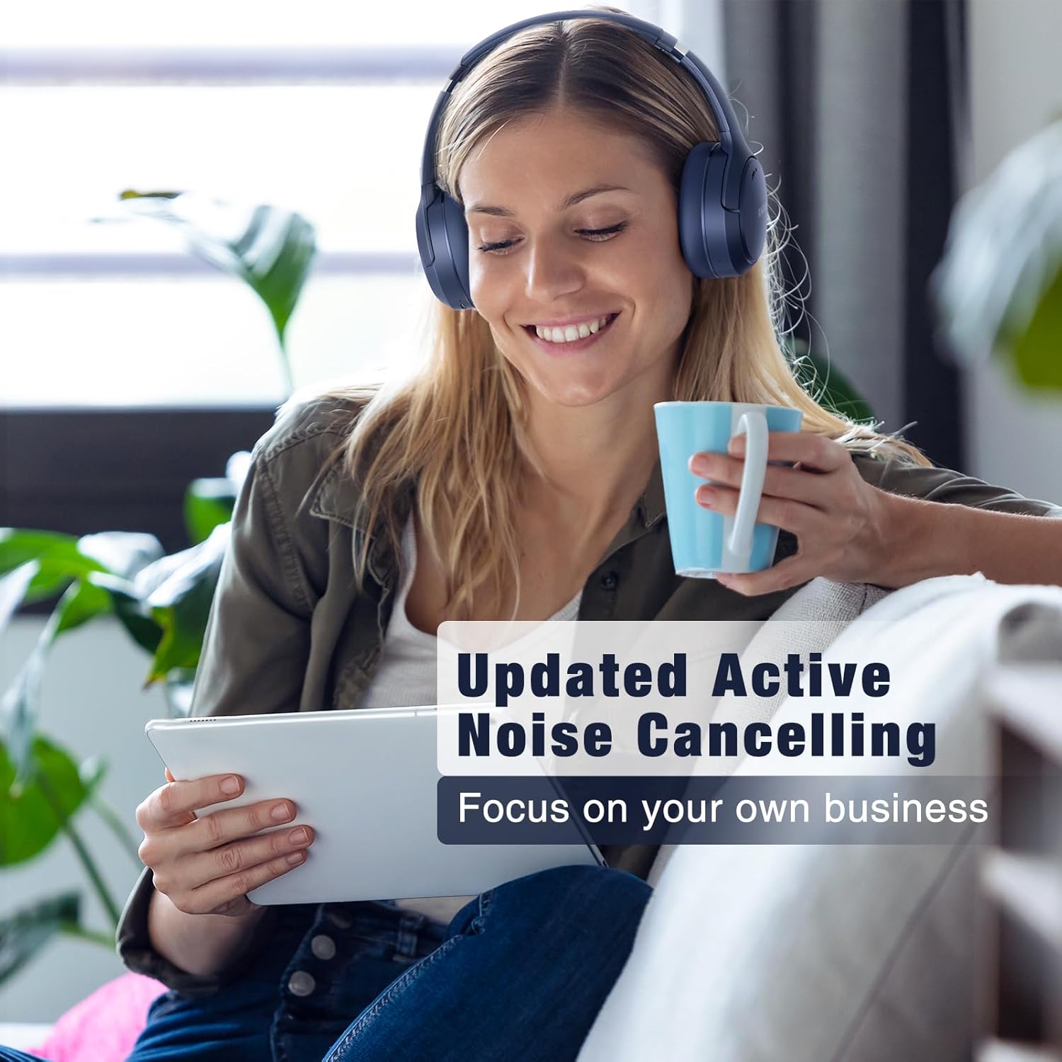Detalle de RUNOLIM Hybrid ANC Wireless Headphones – Over-Ear Bluetooth with 70h Playtime