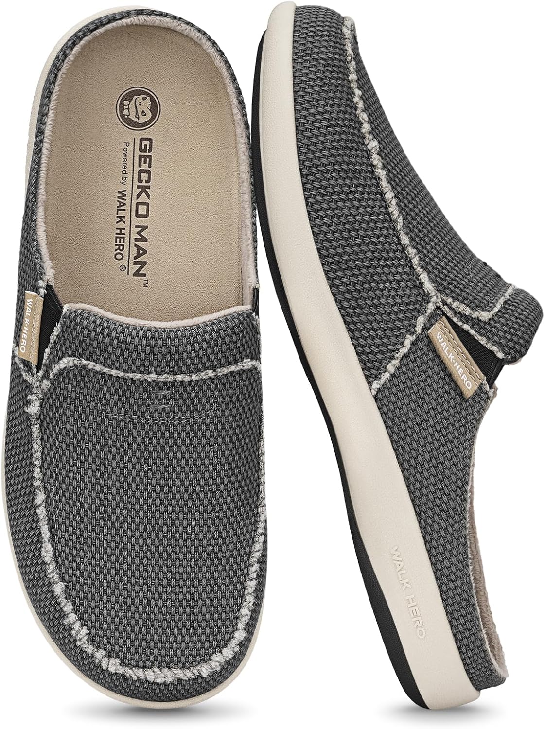 Detalle de Mens Slippers with Arch Support: Canvas, Velvet Lining, and Non-Slip Comfort for Everyday Use