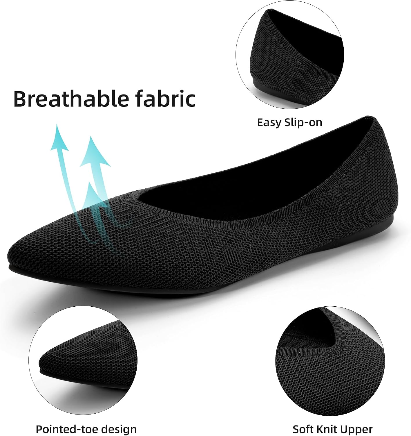 Detalle de AprCoco Knit Ballet Flats with Pointed Toe for Women