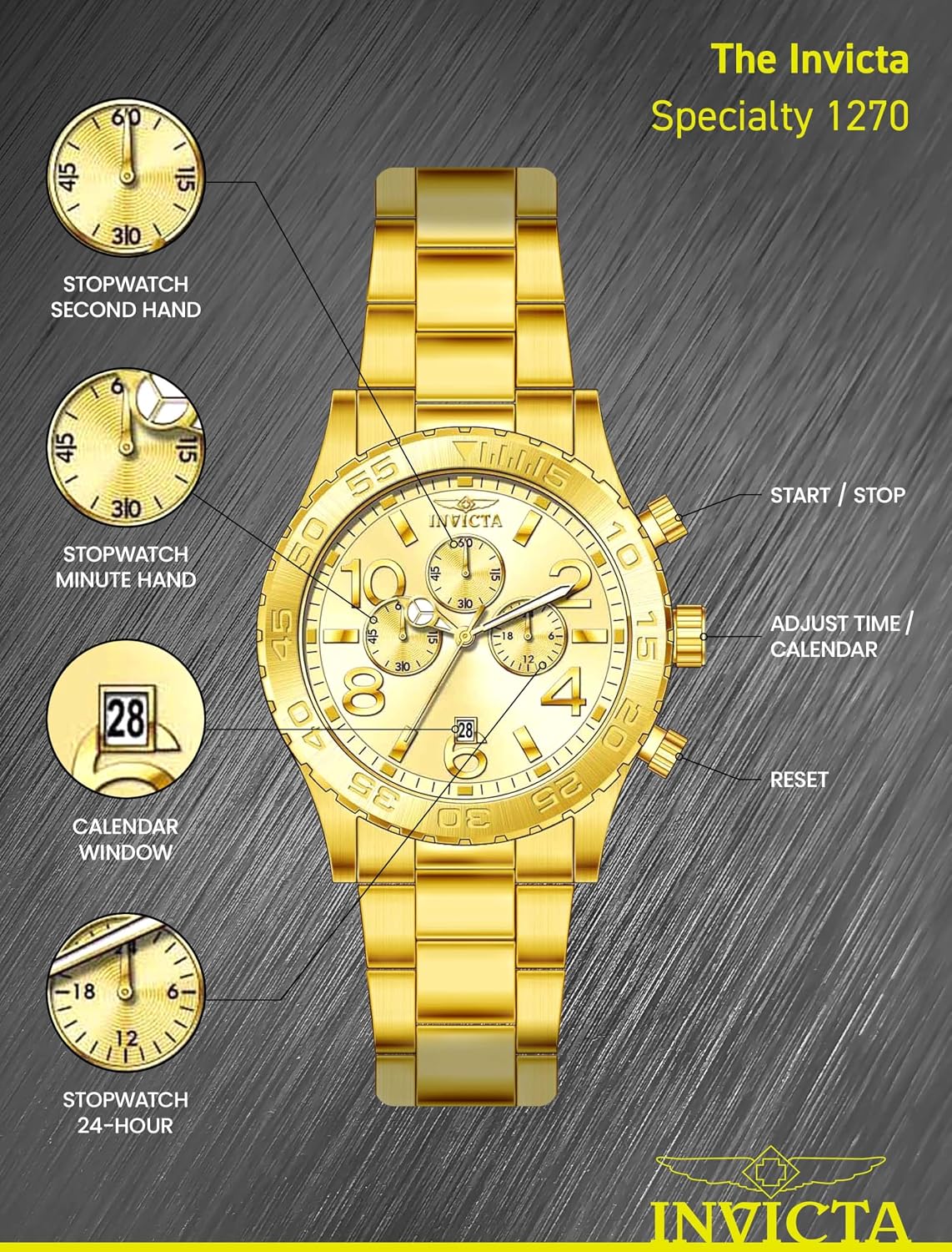 Detalle de Invicta Specialty Edelstahl Herren Quarzuhrwerk – 50mm