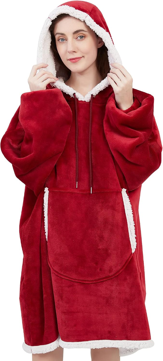 Detalle de Viviland sudadera manta extragrande roja con capucha