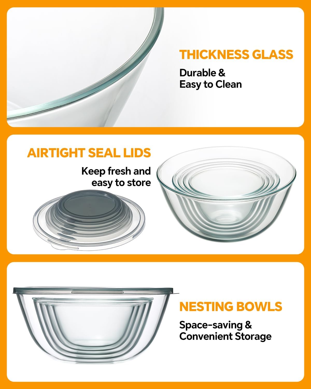 Thumbnail 5 de Glass Mixing Bowls Set of 5 4.78QT 🍲