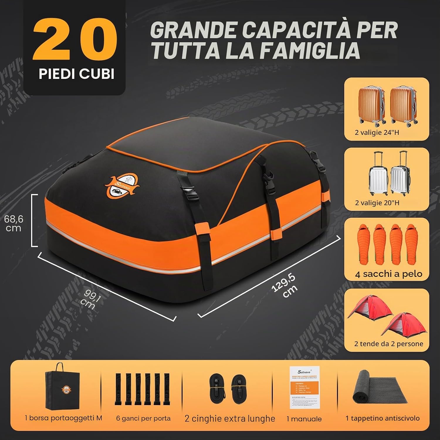 Detalle 2 de Sailnovo Box Tetto Auto: Portapacchi Rigido, Impermeabile e Facile da Usare per Viaggi in Famiglia