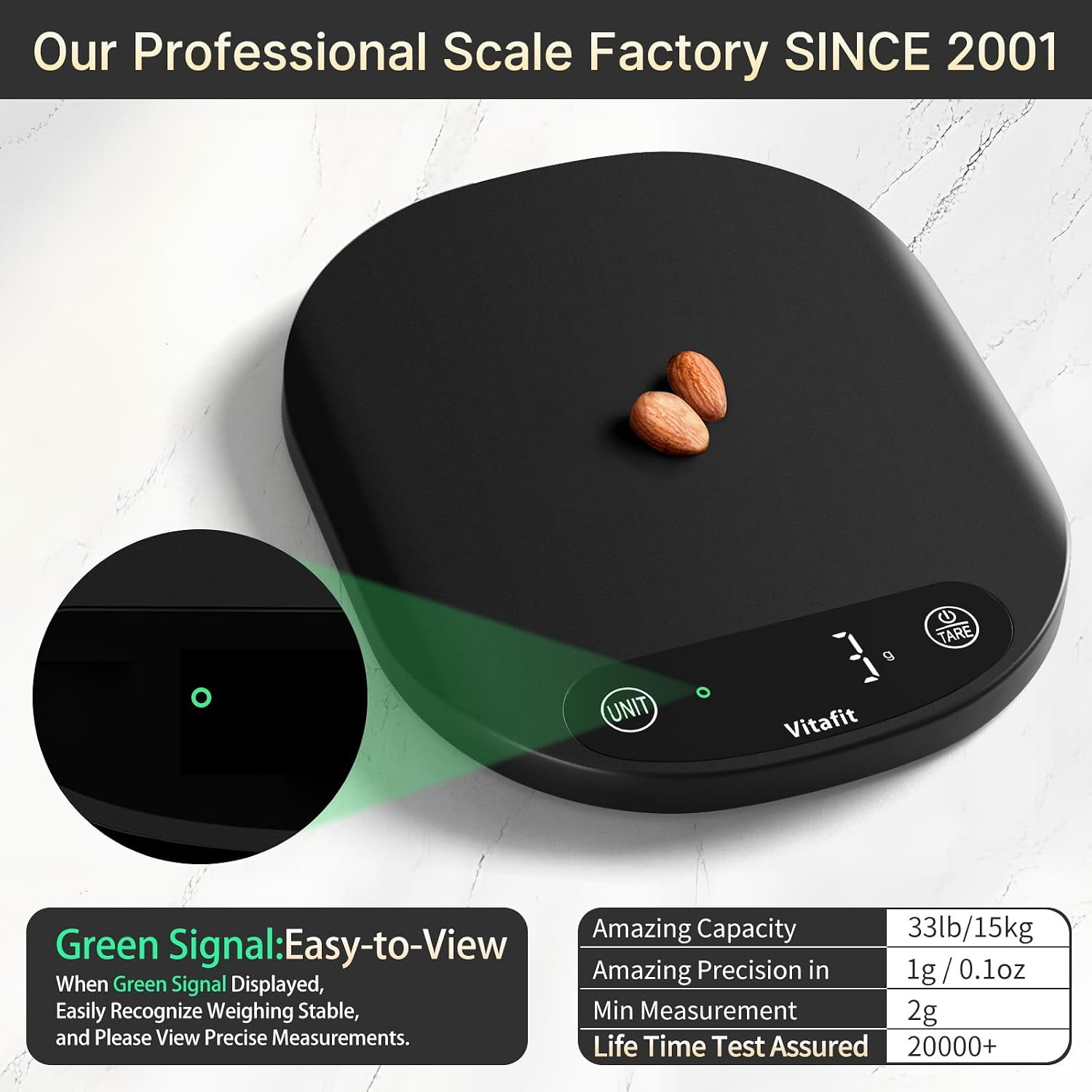 Detalle de Vitafit VT708 Digital Kitchen Scale, 33 lb/15 kg, 1 g, LED Display