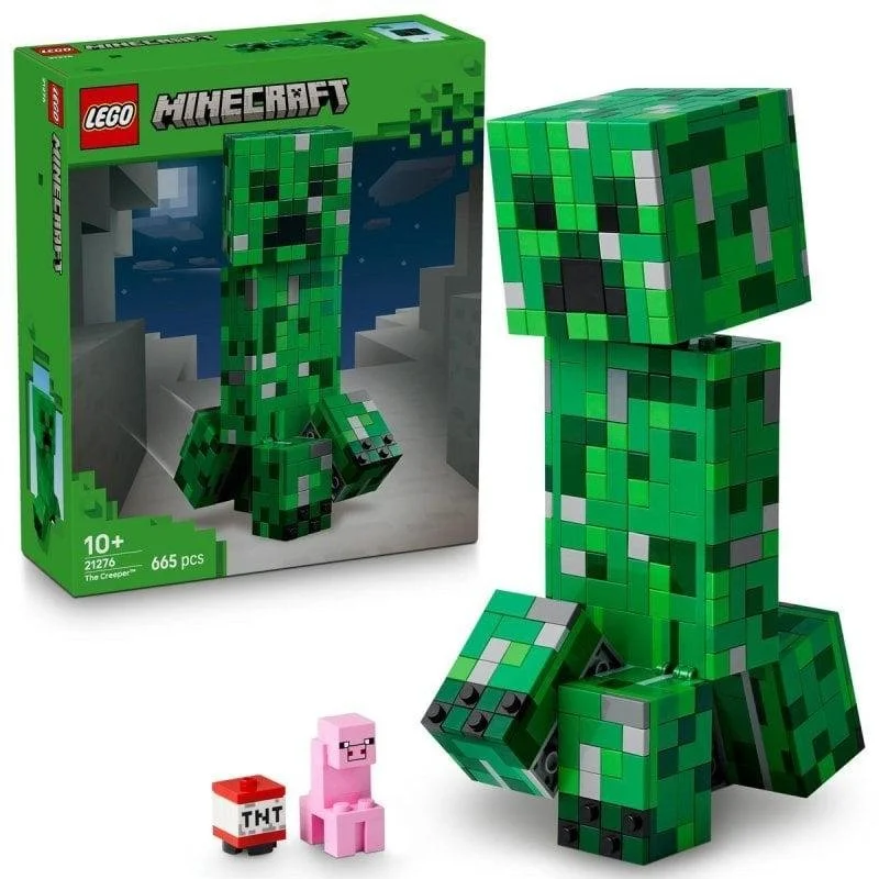 Detalle de LEGO Minecraft Creeper 21276: figura articulada de 21 cm con dinamita oculta