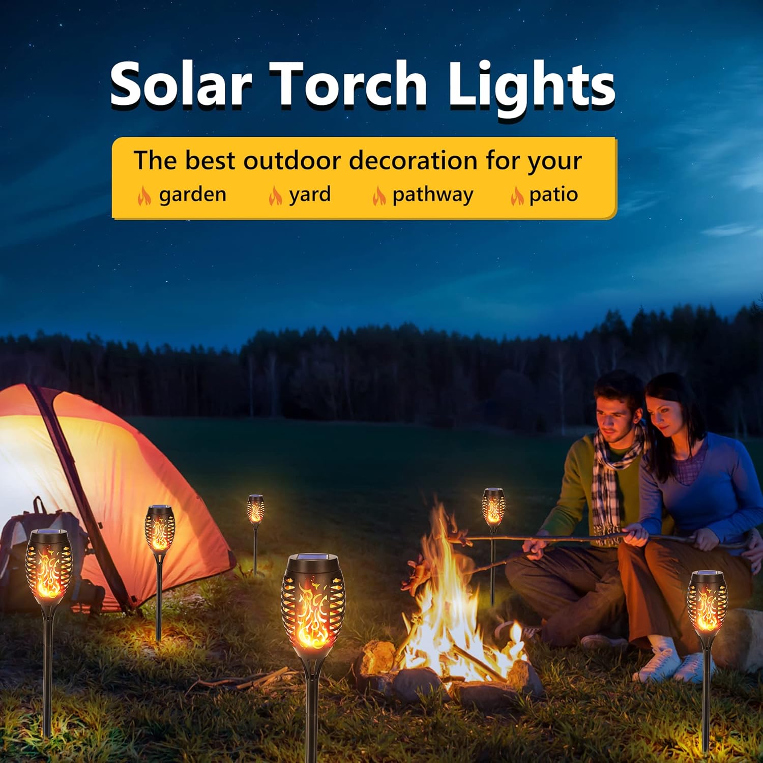 Thumbnail 2 de Qedertek Solarleuchten für Außen Garten – 12er Set mit 12 LED & Flammeneffekt, IP65