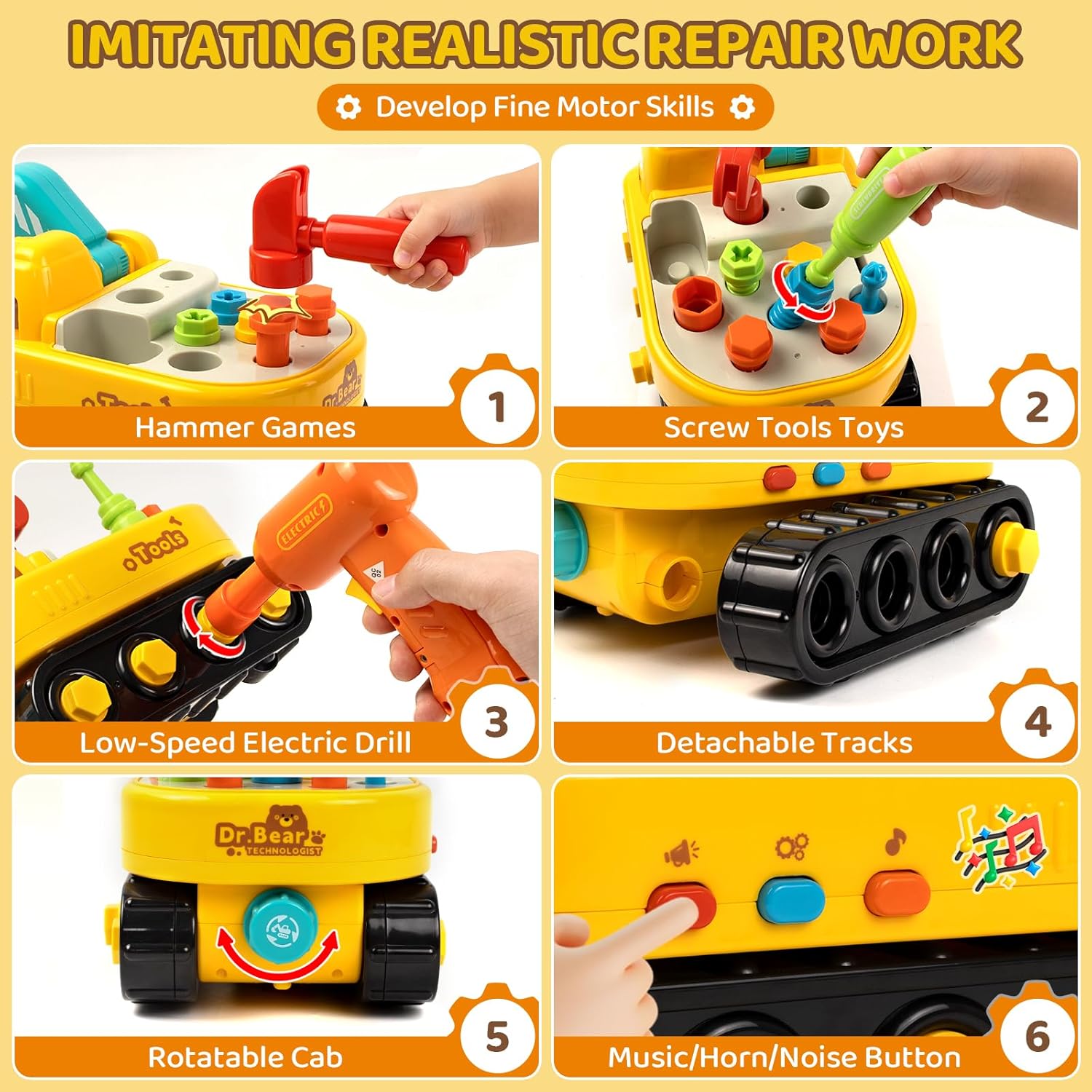 Thumbnail 1 de Toy for 2 Year Old with Electric Drill and Tools – Educational Excavator Toy by Dr. Bear
