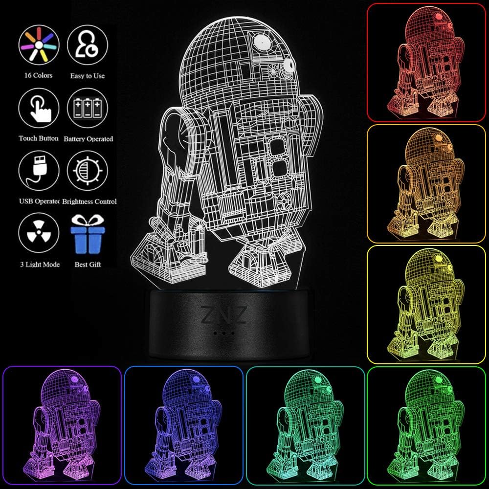 Thumbnail 1 de ZNZ 3D Lamp LED Illusion Night light (5-R2D2) with remote, smart touch & 16 colour modes