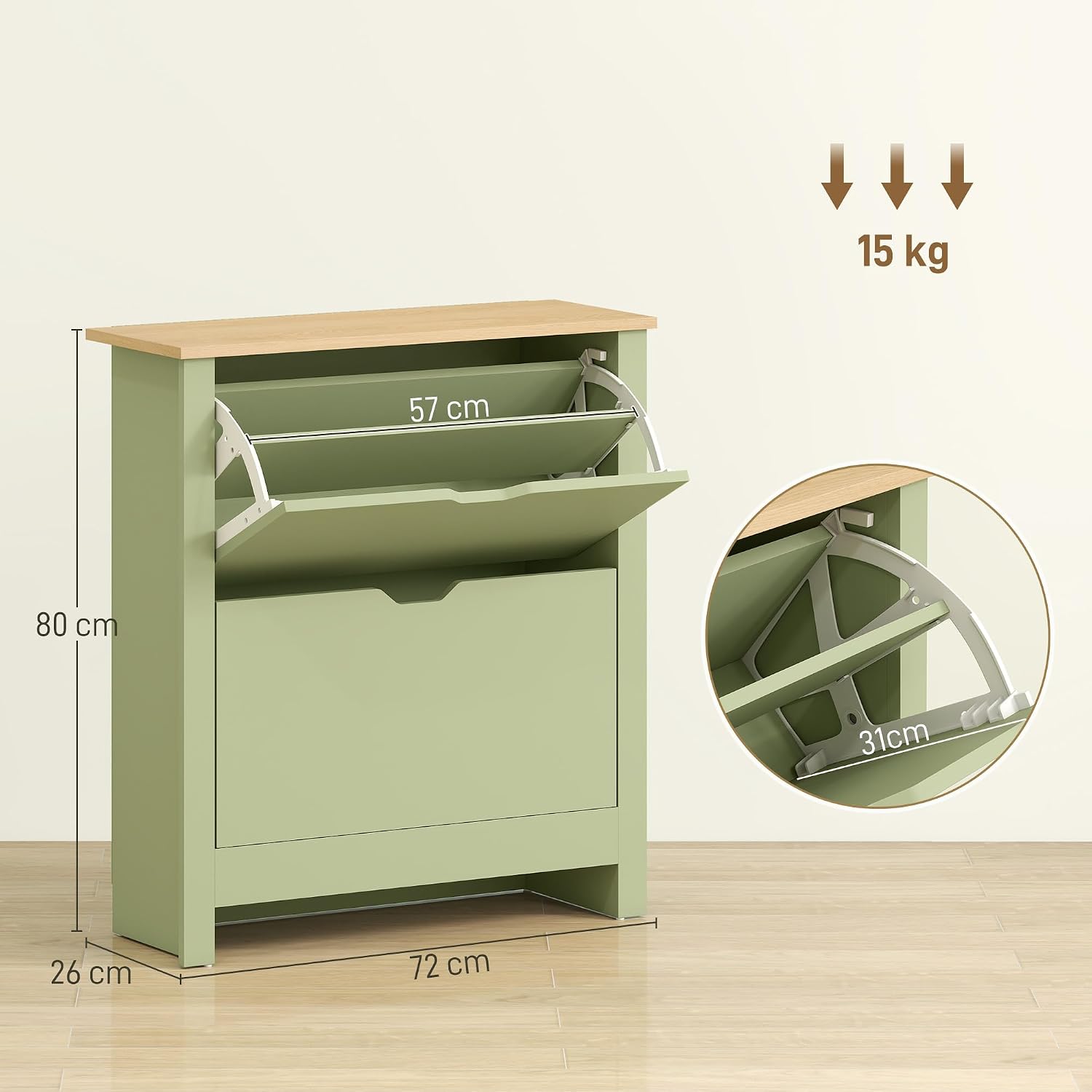 Detalle de HOMCOM Meuble à chaussures étroit 12 paires avec 2 tiroirs rabattables et étagères réglables (72 x 26 x 80 cm)