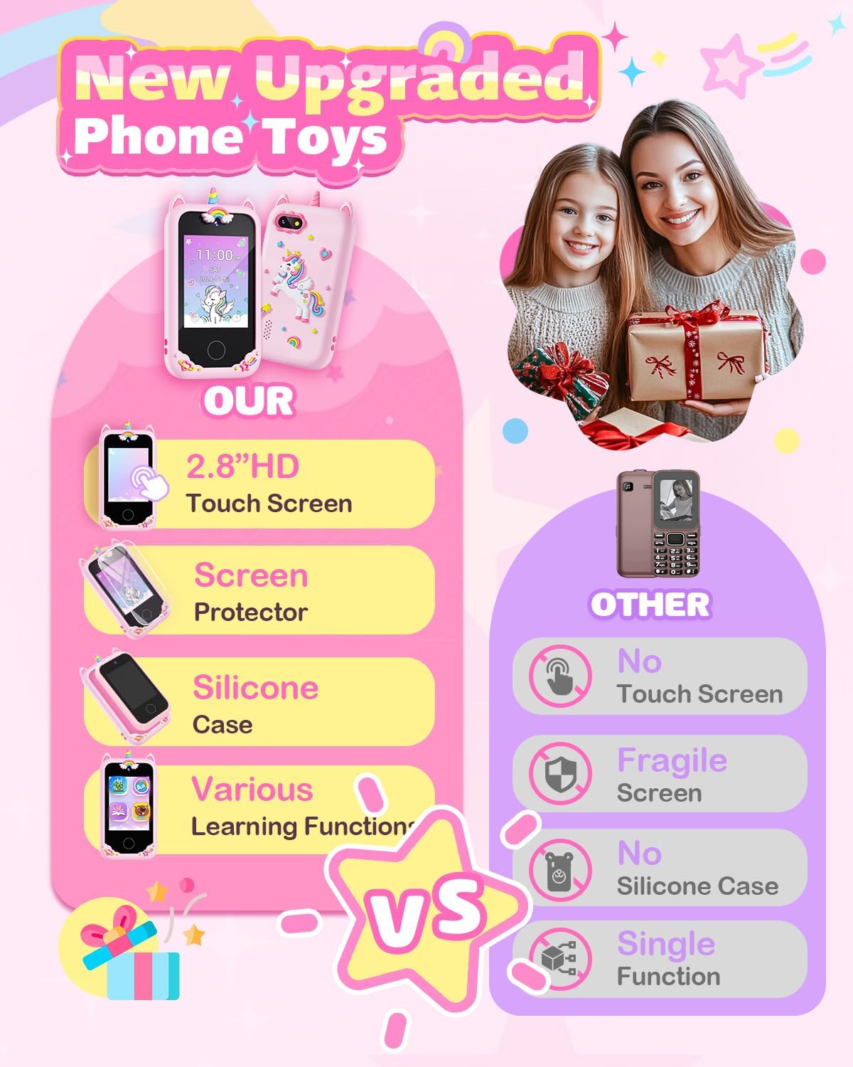 Thumbnail 6 de BAISIQI Kids Phone for Girls (Unicorn) – Dual Camera Toddler Phone Toy, Pink, for Ages 3–8