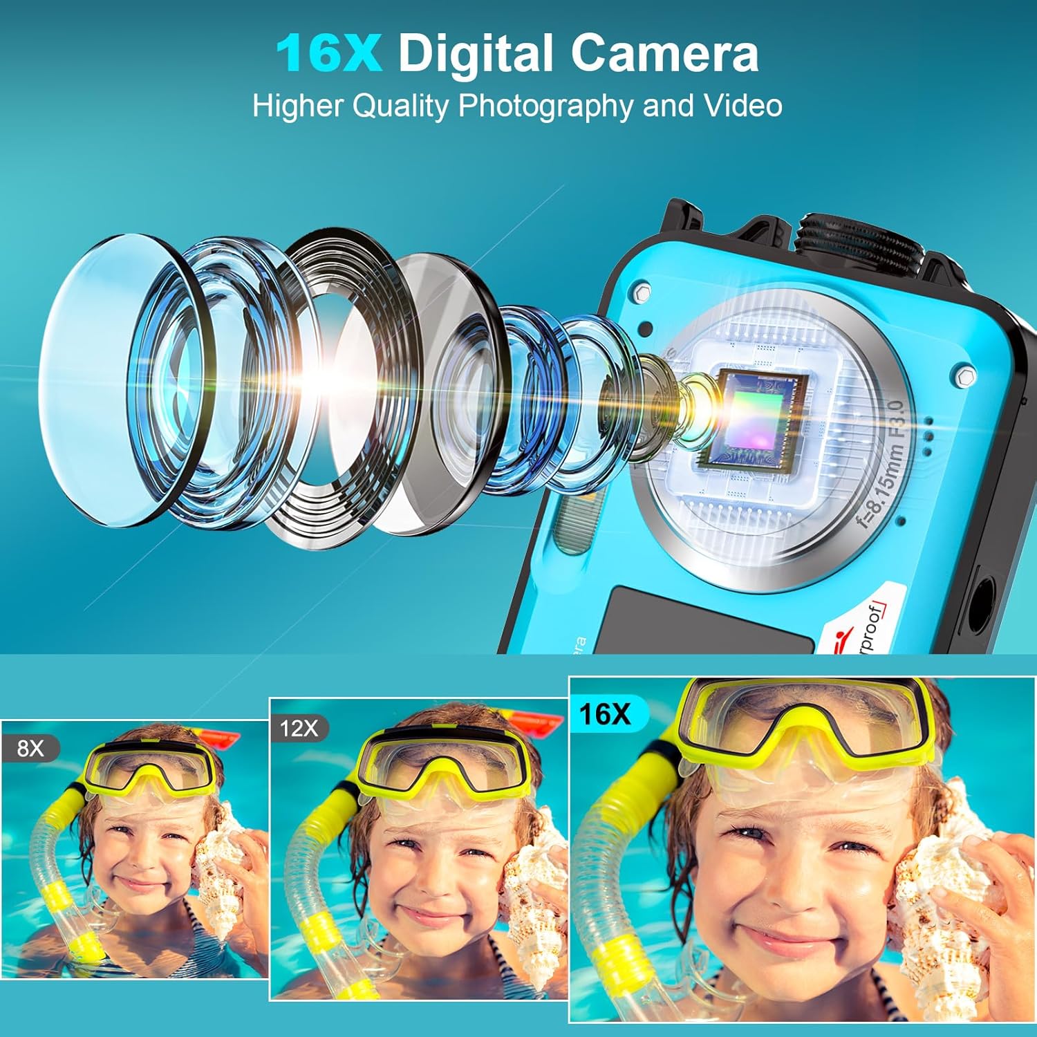 Detalle 2 de Yixinxin 4K Unterwasserkamera mit Dual-Screen – 64MP Autofokus, 16 ft Tauchtiefe, inklusive 32GB